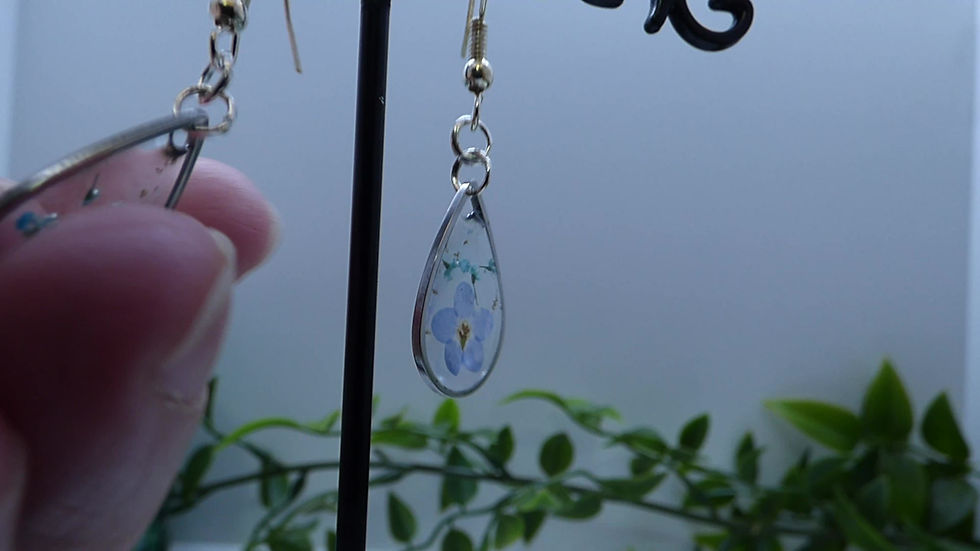 Thumbnail: Forget Me Not Flower Resin Raindrop 45mm Dangle Earrings