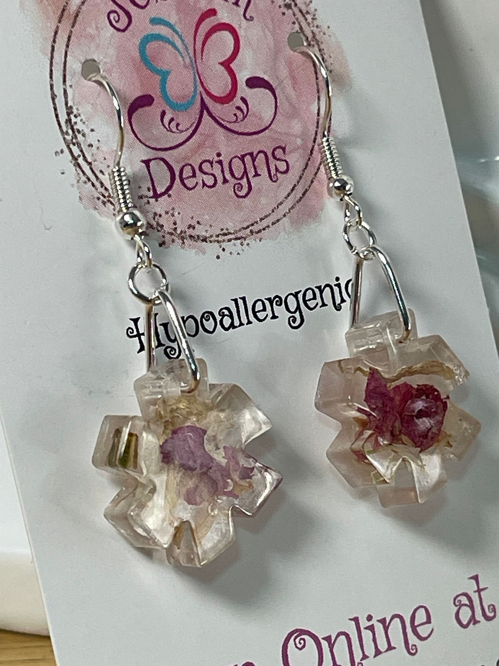 Thumbnail: Pressed Flower Petals/Resin 46mm Drop Earrings