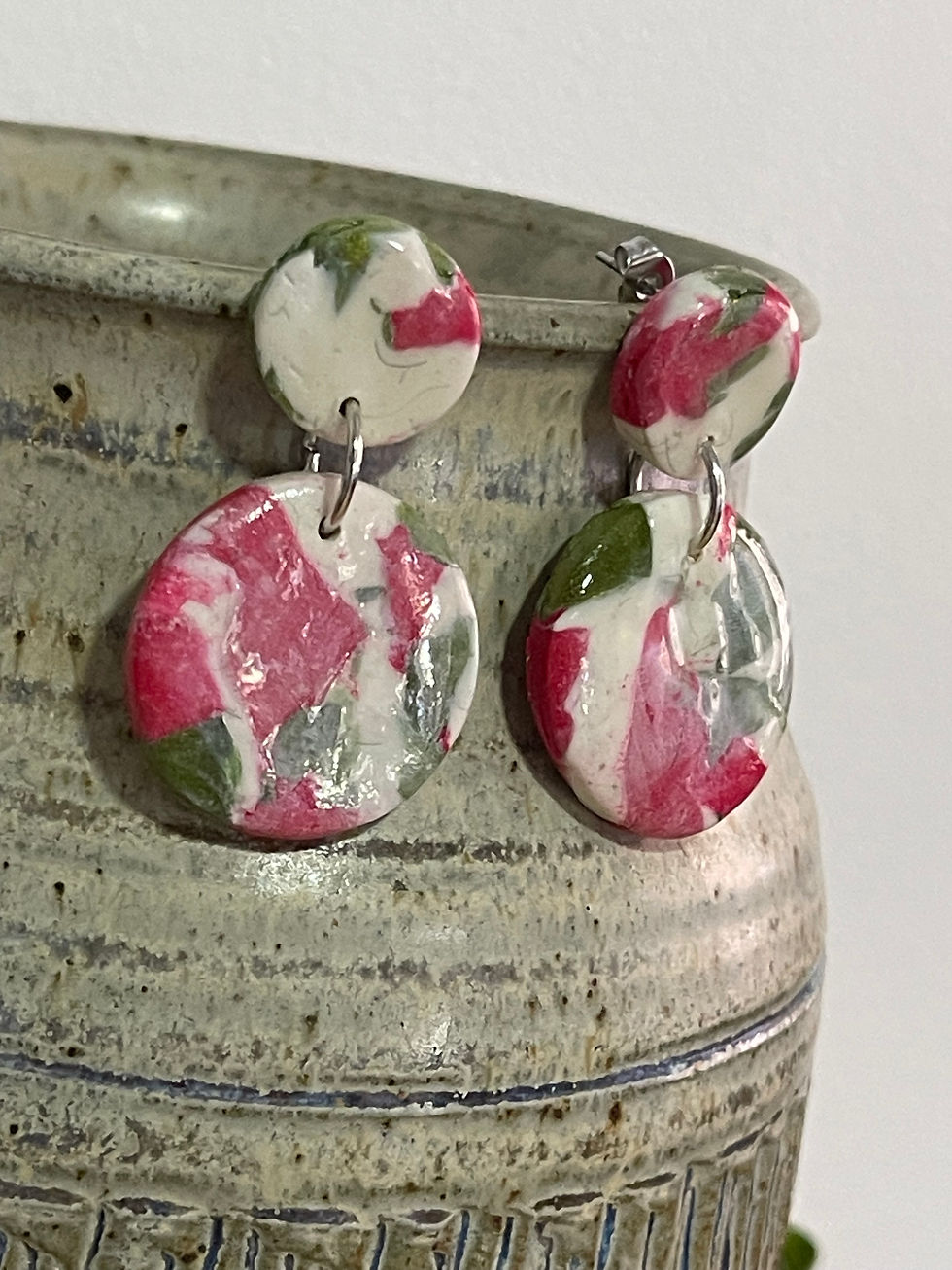 Thumbnail: Red, Green & White Polymer Clay Earrings.