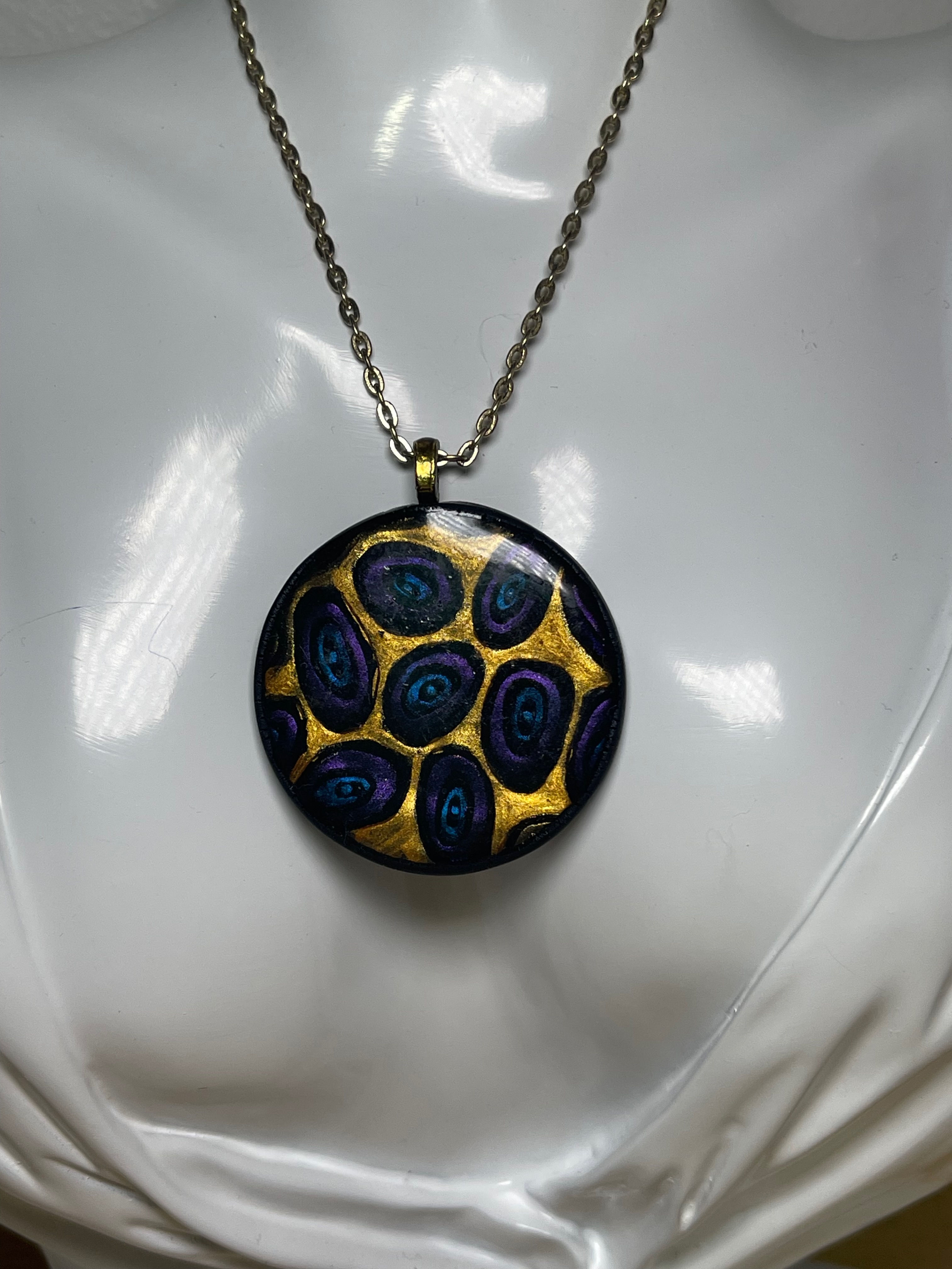 Gold/Purple/Blue Irregular Circle Round Pendant On a Chain
