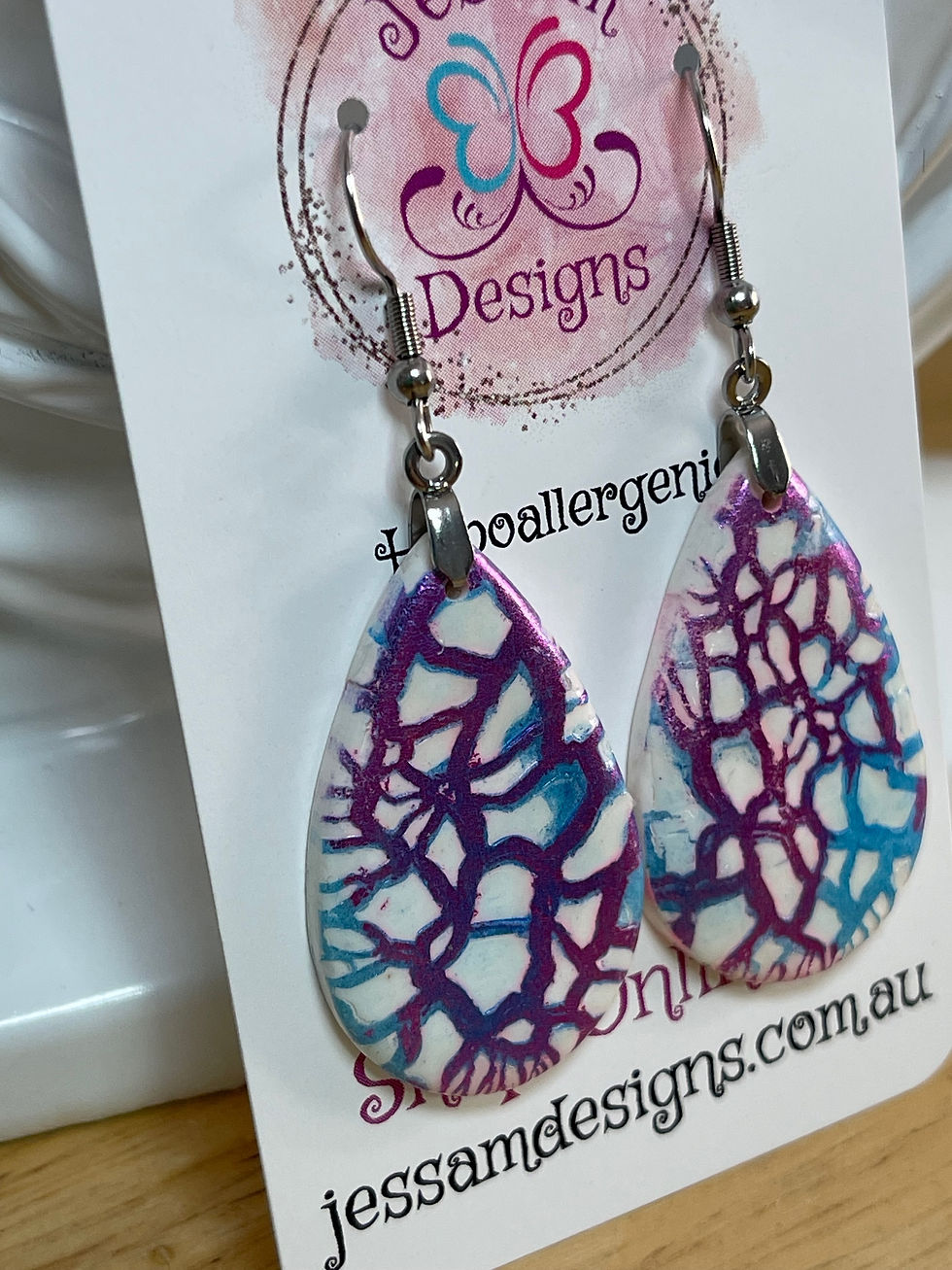 Thumbnail: Purple/Blue Polymer Clay Drop Earrings