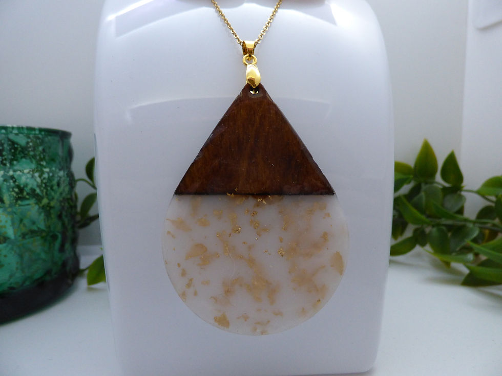 Thumbnail: Wood & Resin Set of Drop Dangle Earrings And Necklace.