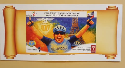 Poster tribute to 100 years of Fedenador with artwork of Richard Carapaz