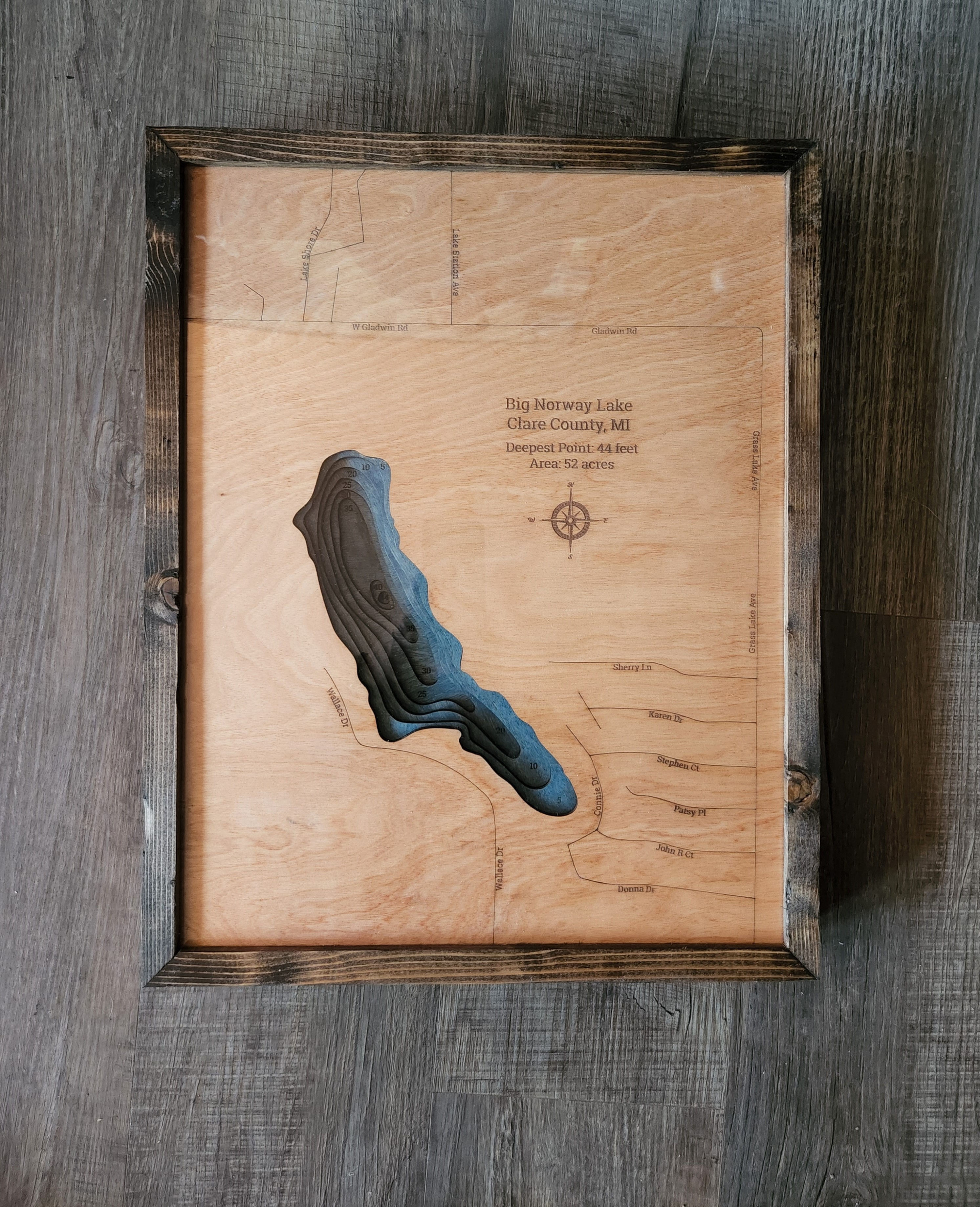 Big Norway Lake 3d wood map