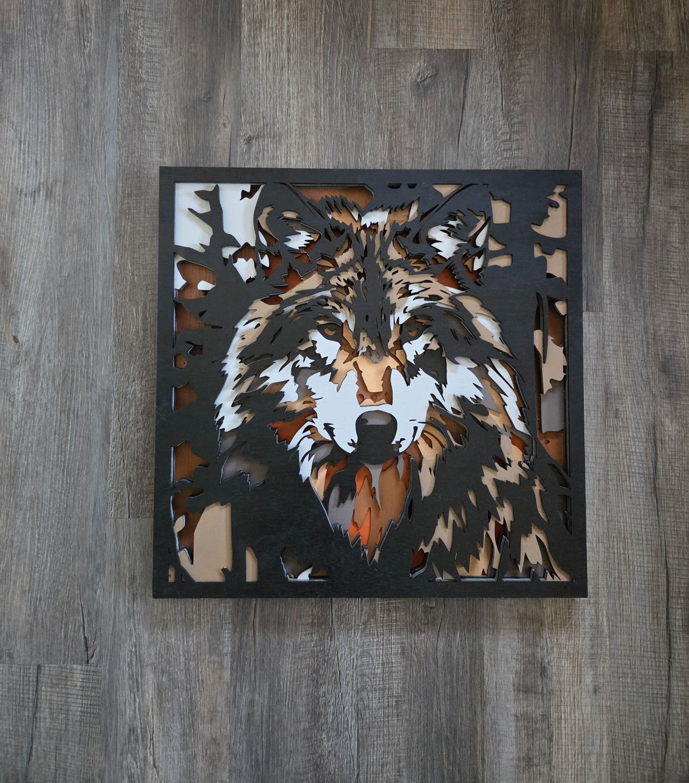 3d wolf wall art front view
