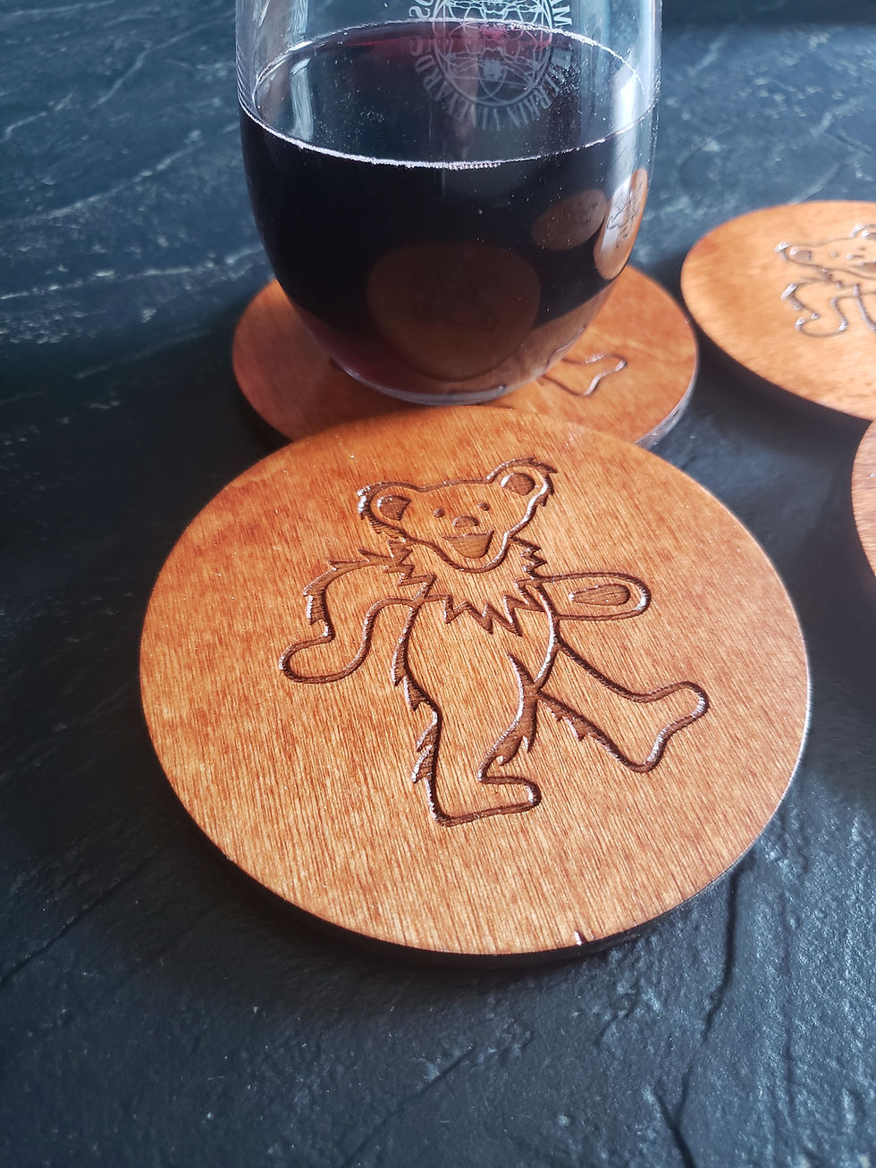 Thumbnail: medium orange bear coaster with wine glass