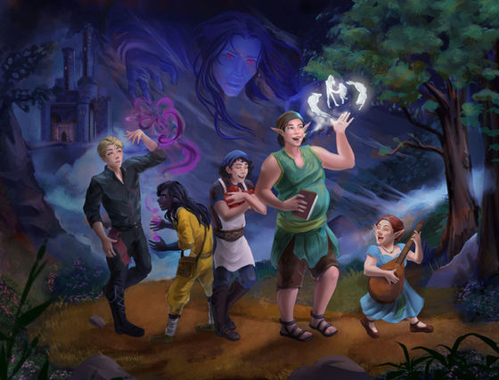 Character lineup with dark purple foggy sky
Castle and antagonist within the fog