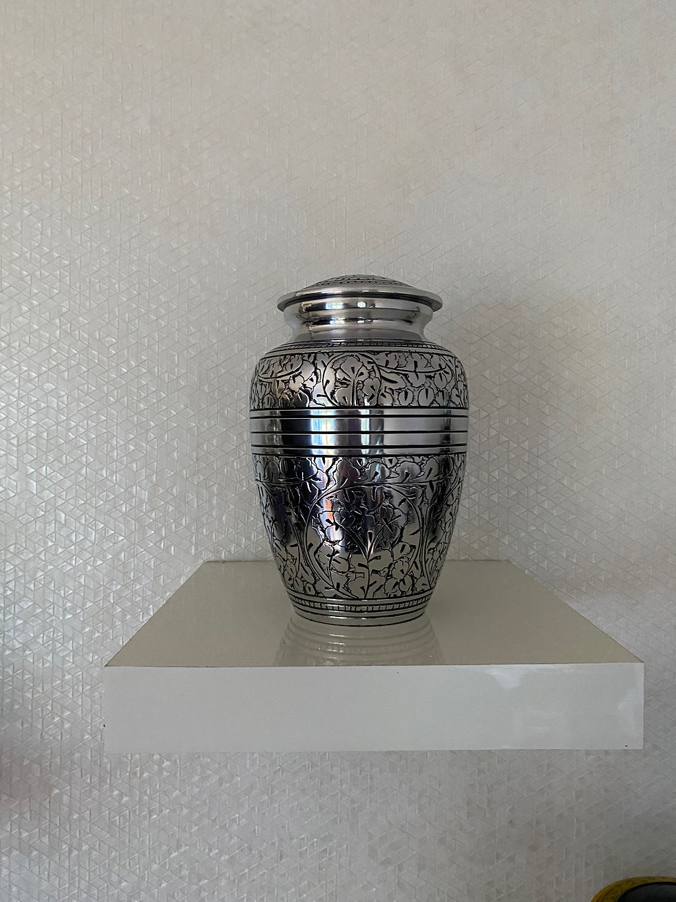 Thumbnail: Silver Engraved 7 inch Medium Size Urn  