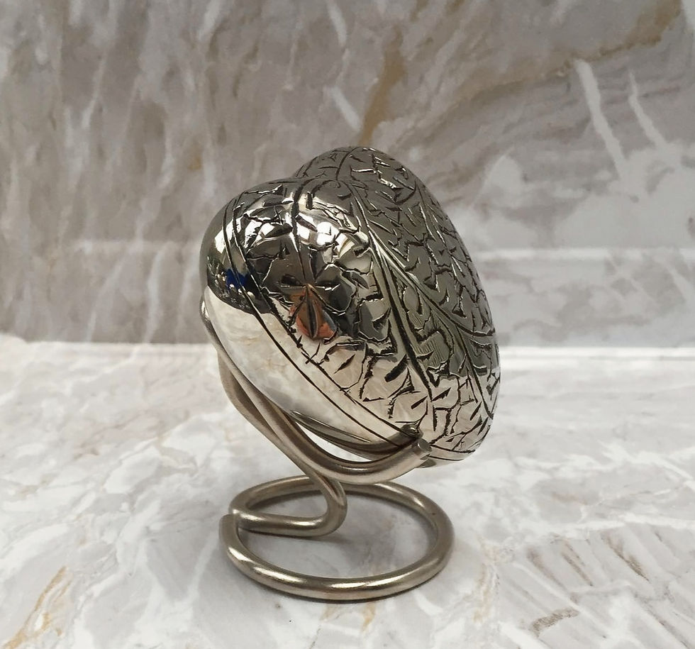 Thumbnail: Silver Heart Urn with Deep Floral Engraving - 3.5"