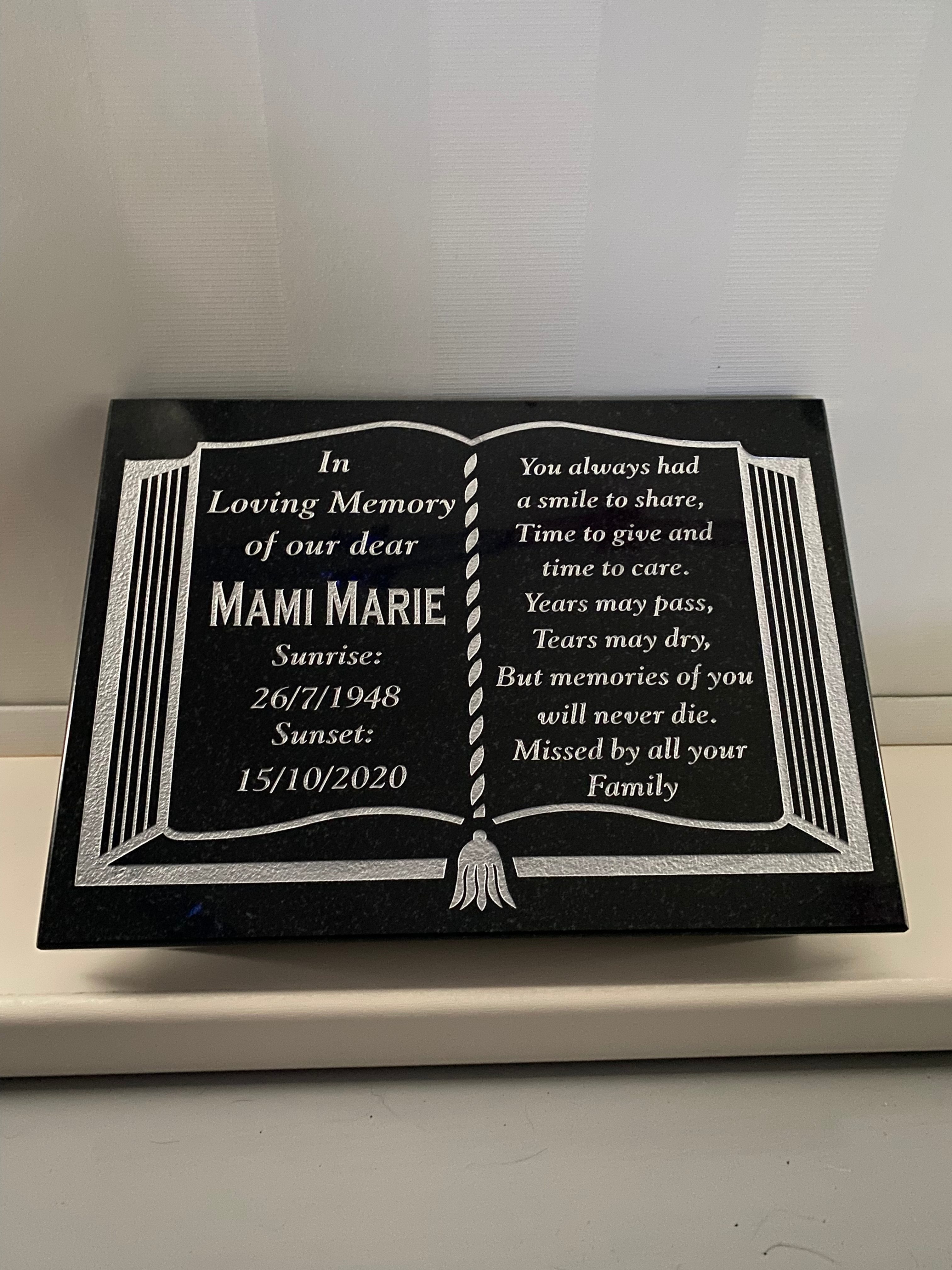 Medium (Book Style) Custom Granite Plaque 12" x 9"