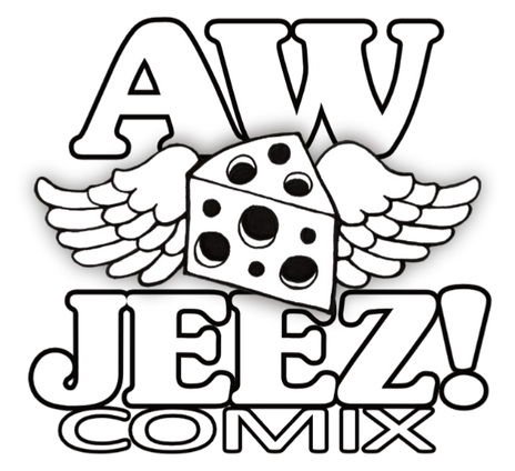 Aw Jeez! Comix logo with angel winged flying wedge of cheese