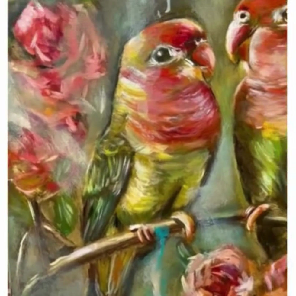 Miniaturbild: Papageienschwatz, 57x57cm