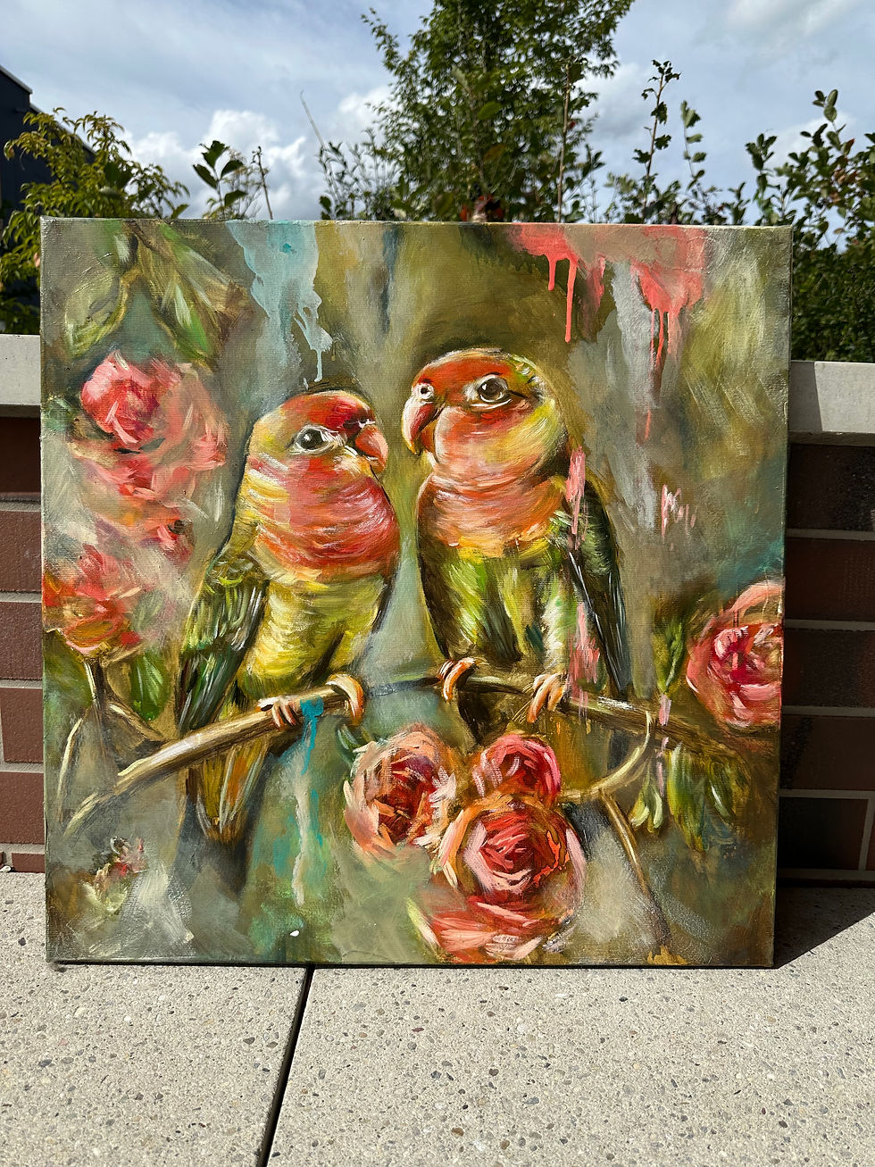 Miniaturbild: Papageienschwatz, 57x57cm