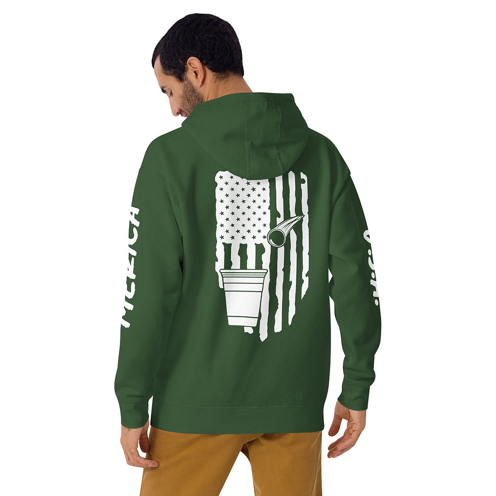 Thumbnail: Beer Pong Hoodie with American Flag Background