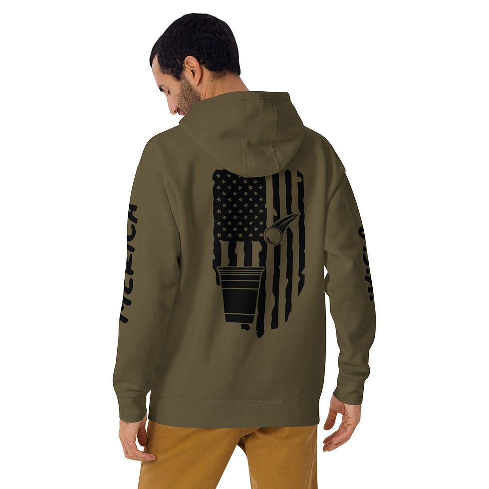 Thumbnail: Beer Pong Hoodie with American Flag Background