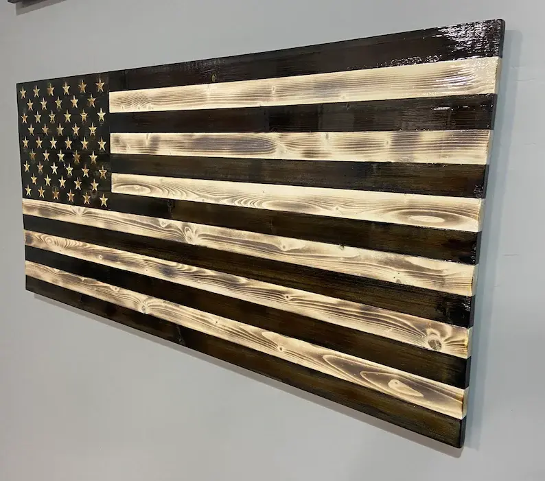 Thumbnail: Large Burnt/Distressed Black & White Wood American Flag