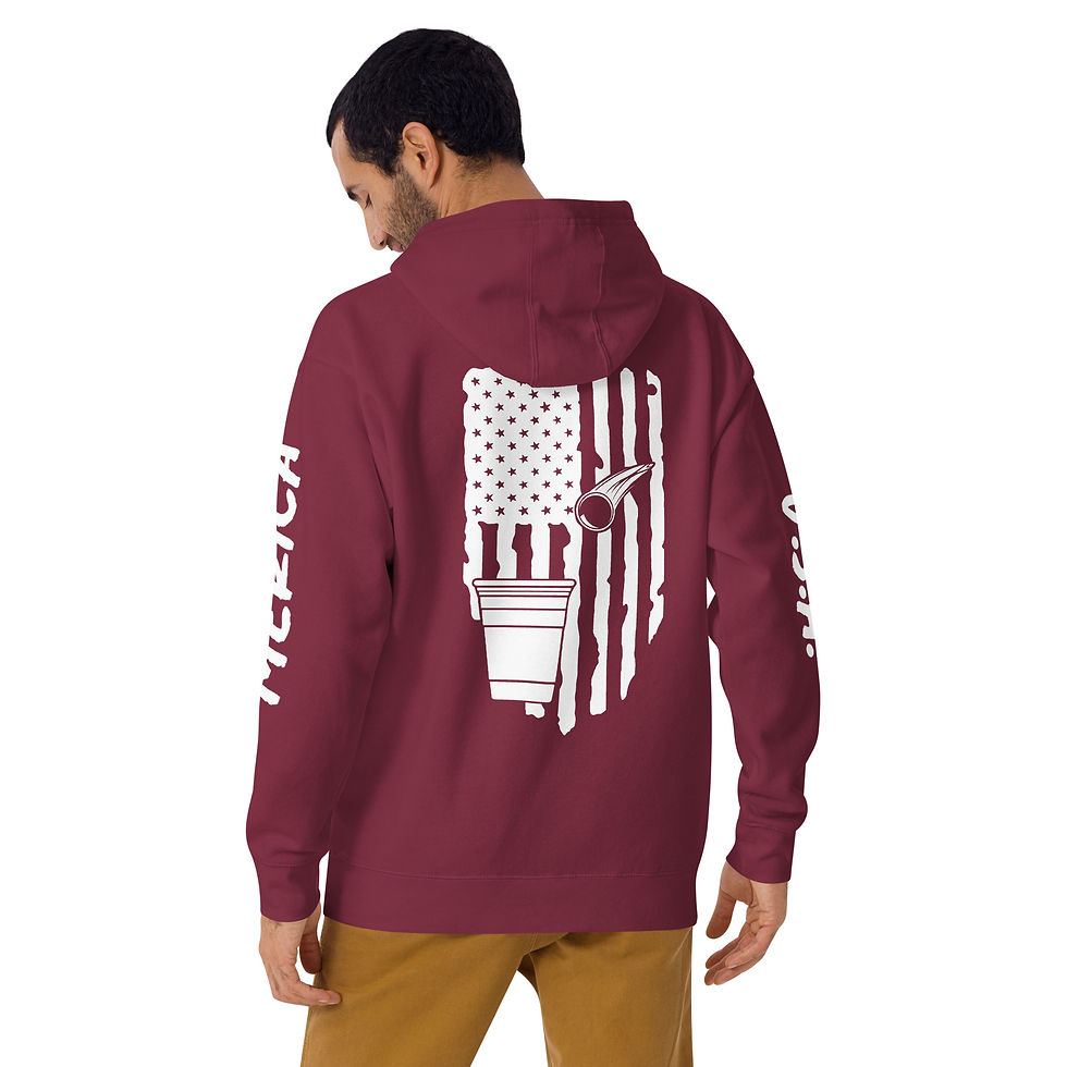 Thumbnail: Beer Pong Hoodie with American Flag Background