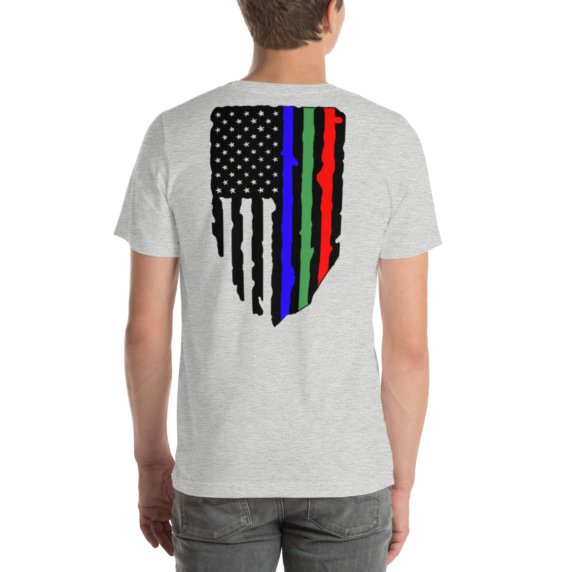 T-Shirt with Thin Blue, Red, & Green Line