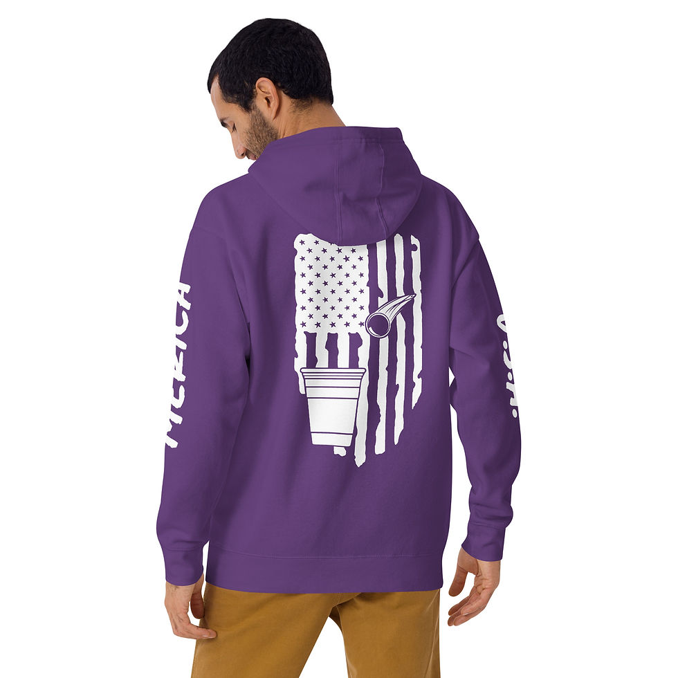 Thumbnail: Beer Pong Hoodie with American Flag Background