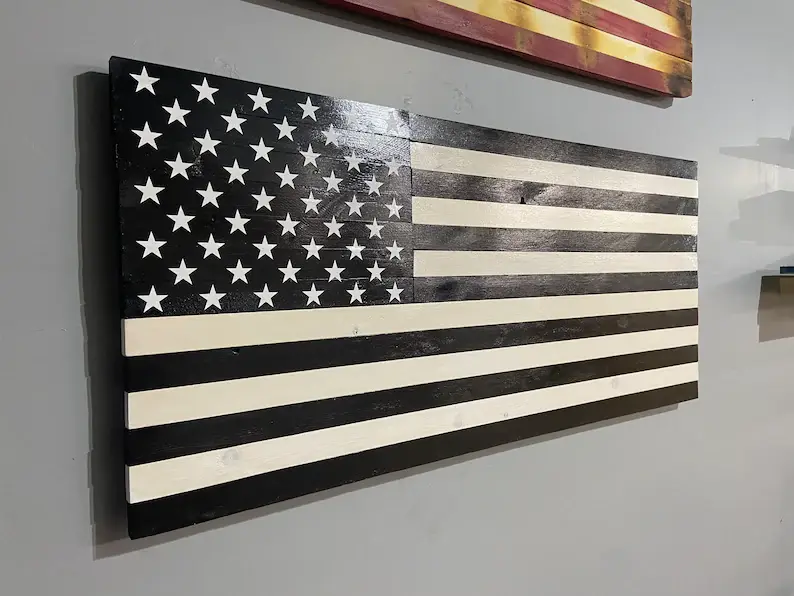 Large Black & White Wood American Flag