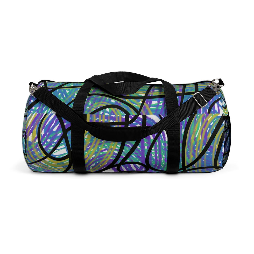 Thumbnail: Black Green Blue Violet Scribbles Duffel Bag #1403