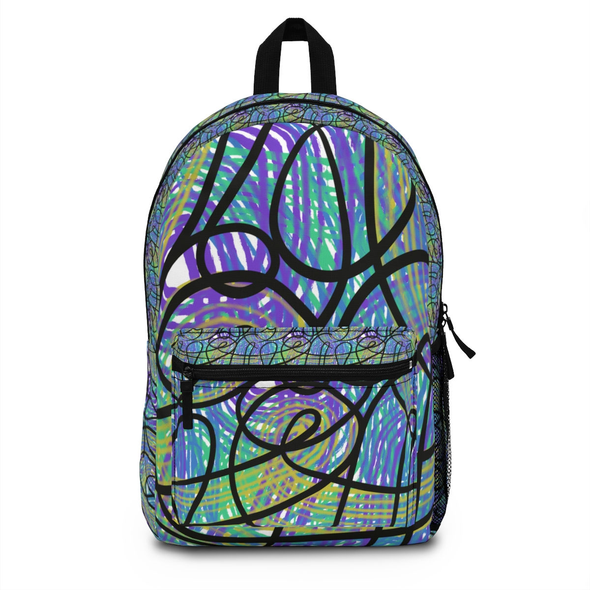 Black Green Blue Violet Scribbles Backpack #1403