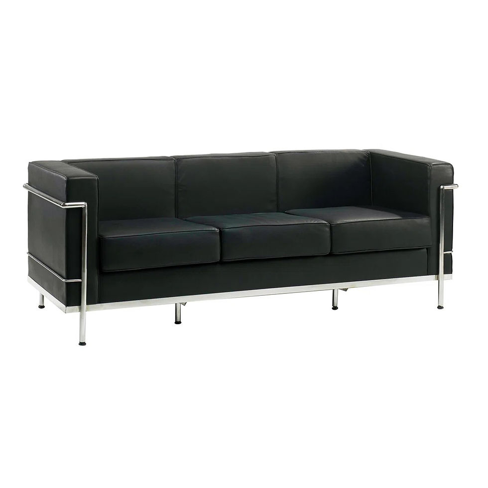 Black Faux leather Sofa with Silver Metal Frame 