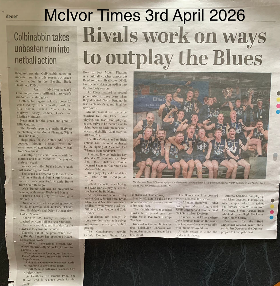 "Rivals work on ways to outplay the Blues" McIvor Times 3rd April 2026