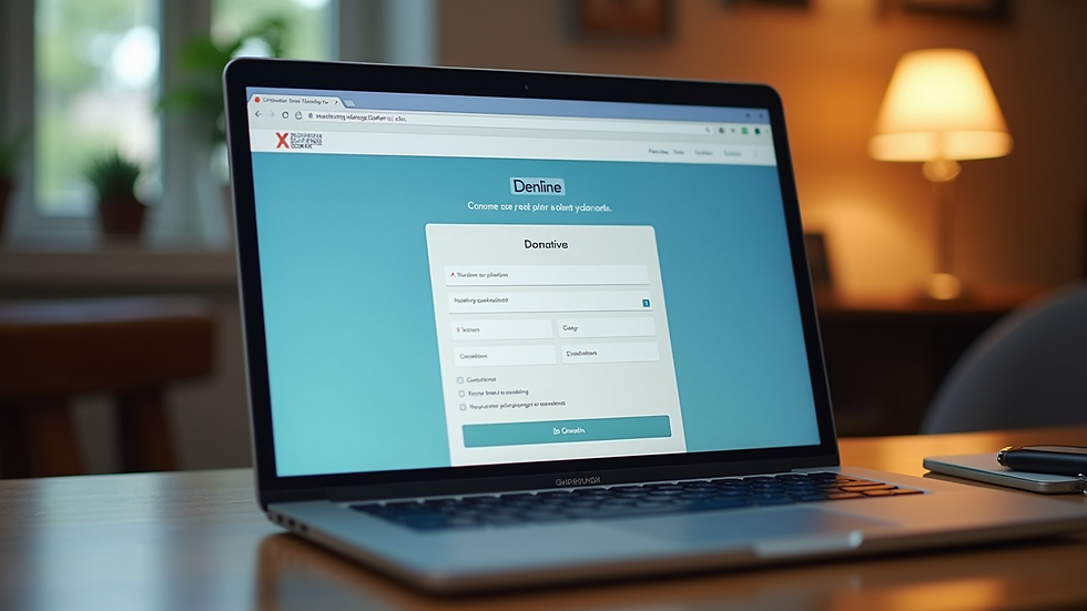 Eye-level view of a laptop screen showing a colorful online donation form