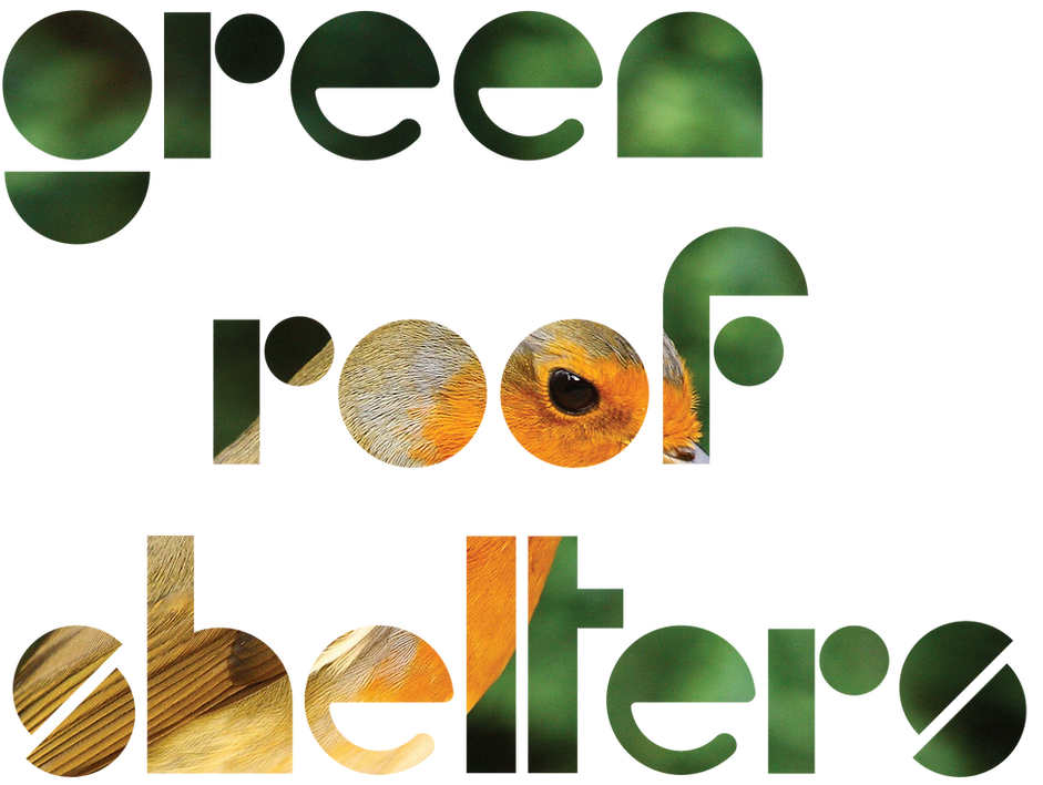 green roof shelters logo with Robin red breast behind.