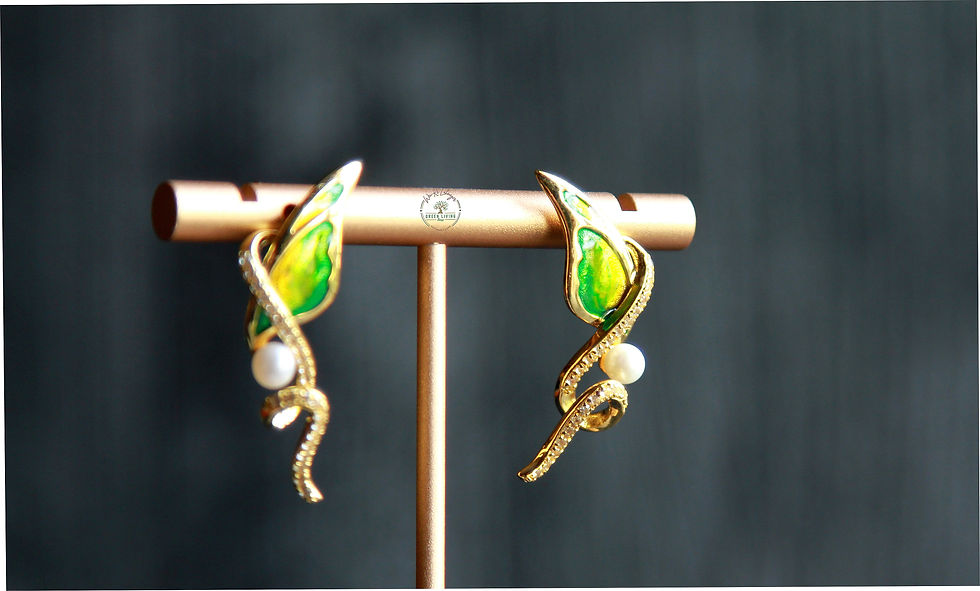 Green Butterfly Pearl Earrings