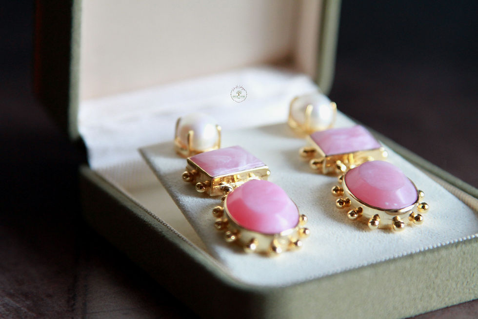 Freshwater Pearl & Light Pink Chalcedony Dangle Earrings