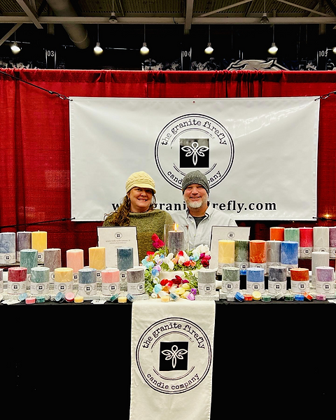 A colorful display of Granite Firefly's clean burning pillar candles.