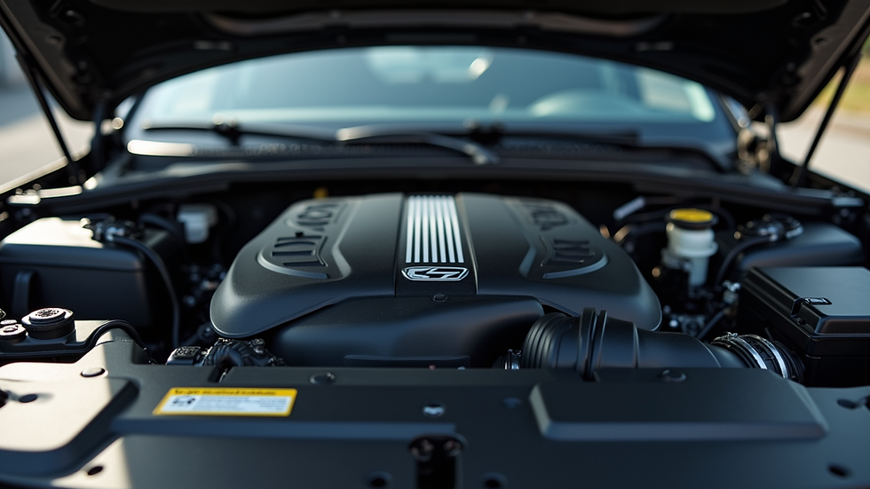 Eye-level view of car engine compartment showing air conditioning components
