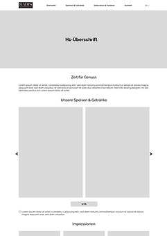 Der Wireframe zur Webseite "Speisen & Getränke" von Radis, mehr als ein Café.