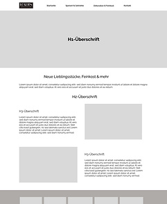Der Wireframe zur Webseite "Dekoration & Feinkost" von Radis, mehr als ein Café.