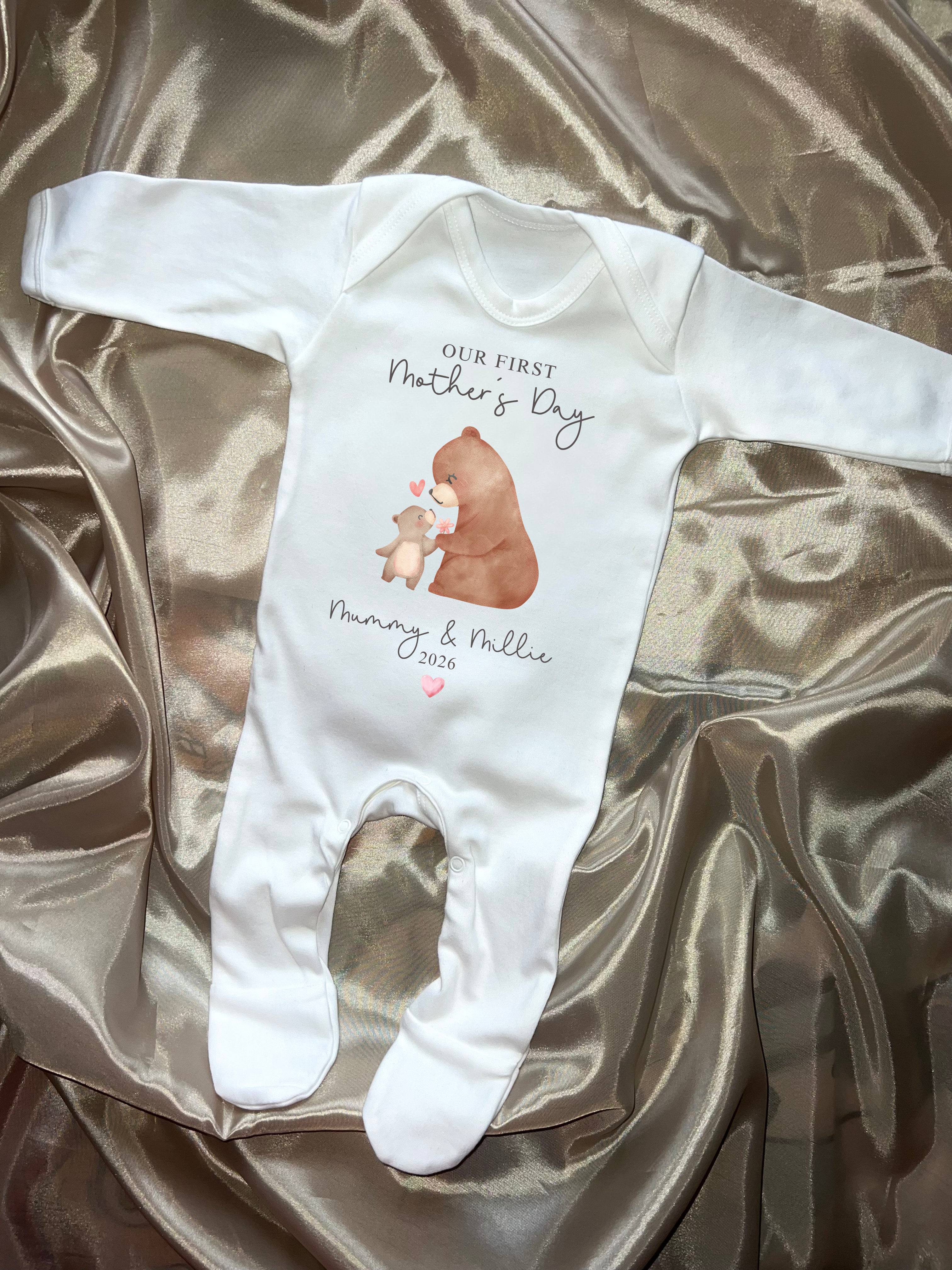 Cute Mother's Day bear design. Personalised Babygrow/vest/tsh