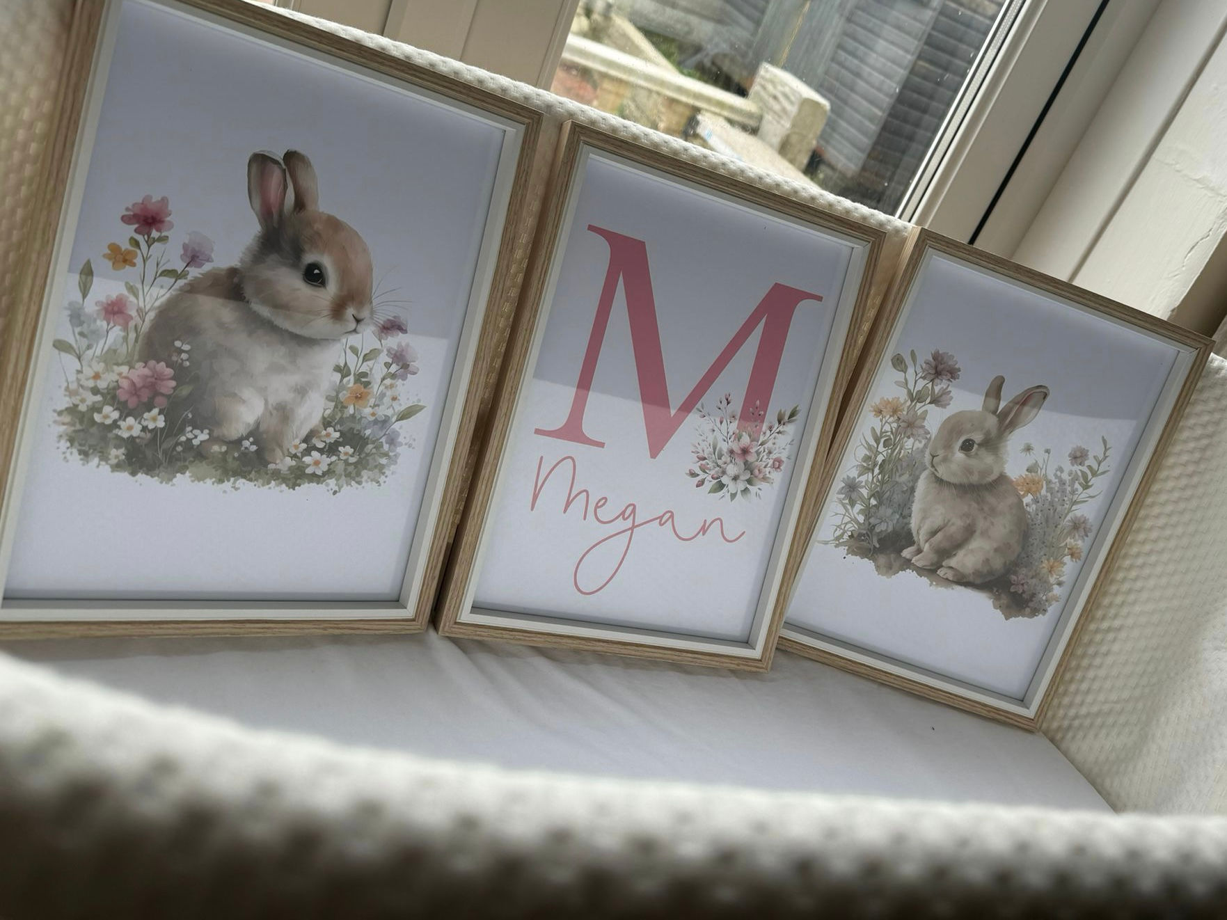 Set of 3 personalised bunny nursery prints