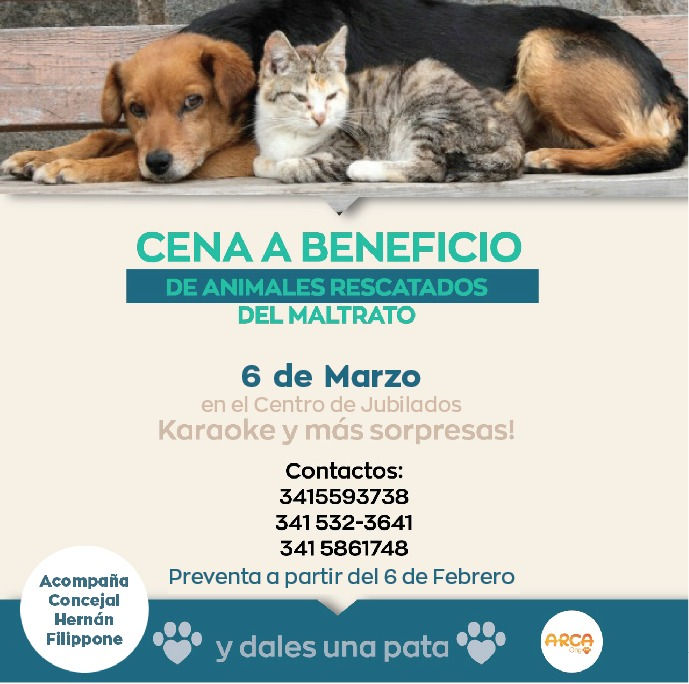 Cena beneficio para animales rescatados en Arca de Funes.