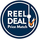 Logo for Reel Deal price match featuring a fishing hook and an orange tick