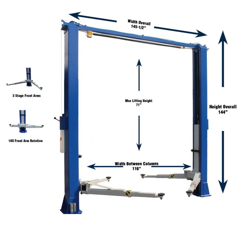 iDEAL TP10KAC-DX 10,000 lb Two Post Clear Floor --Direct Drive -...