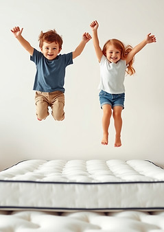 close ups_ standing posture kids jumping on white foam mattress .jpg