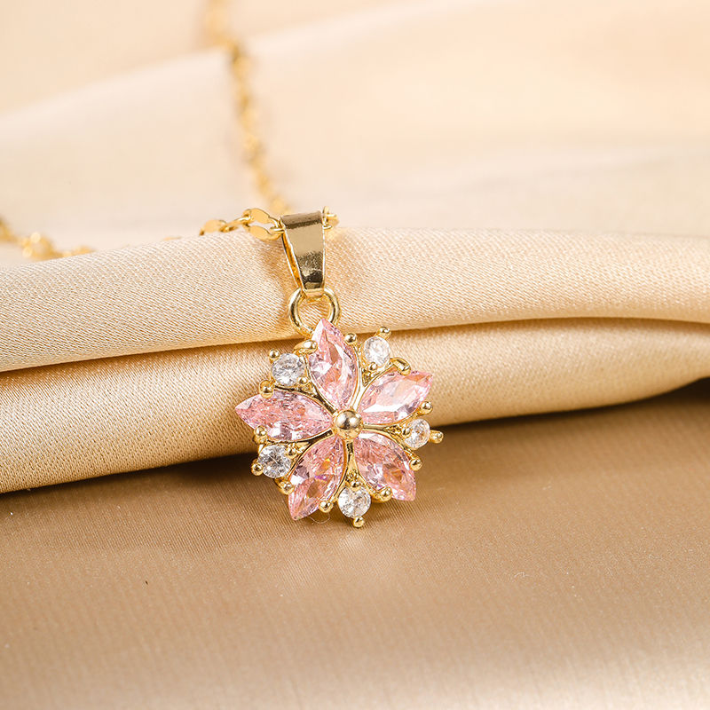 Miniatura: New Cute Romantic Pink Sakura Pendant Stainless Steel Necklaces For Women Korean