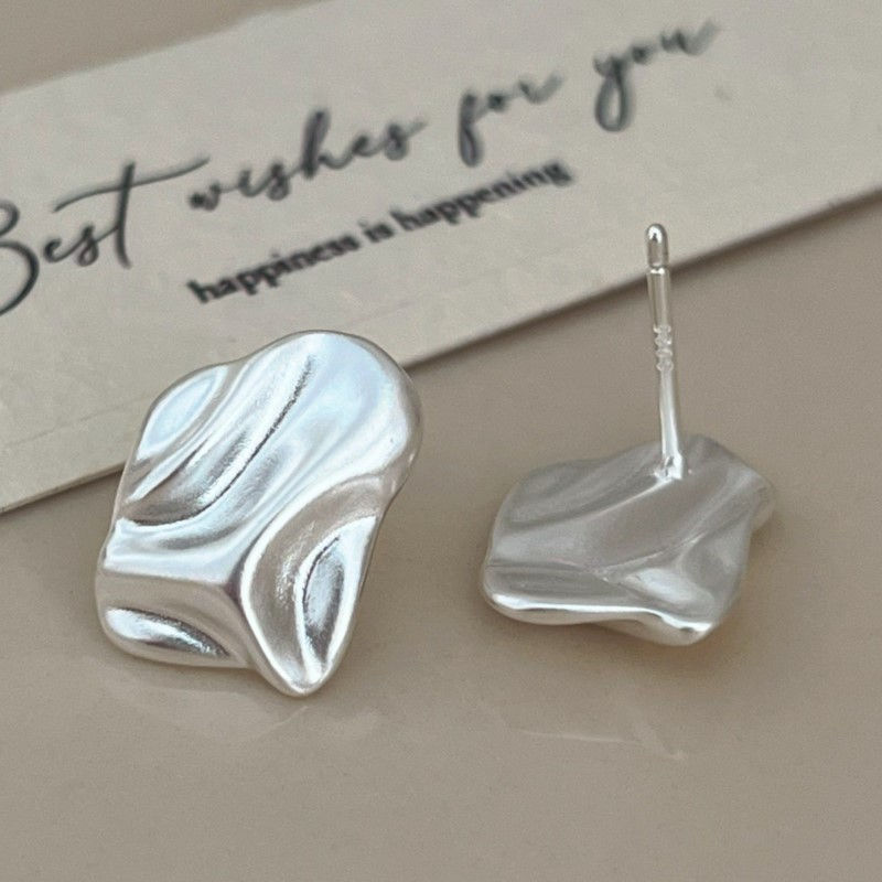925 Sterling Silver Irregular Studs Earring for Women Vintage Crinkled Frosting 