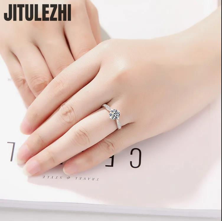 Hot Luxury Crystal 925 Sterling Silver Diamond Ring For Woman Beautiful Moissani