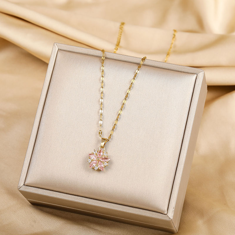 Miniatura: New Cute Romantic Pink Sakura Pendant Stainless Steel Necklaces For Women Korean