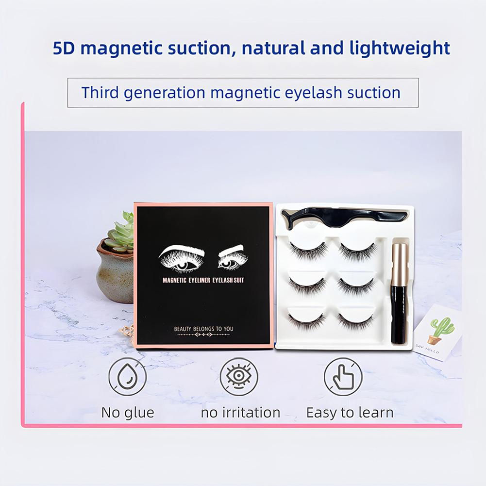 Reusable Magnetic False Eyelashes 3 Pairs Waterproof No Glue Natural Eye Lashes