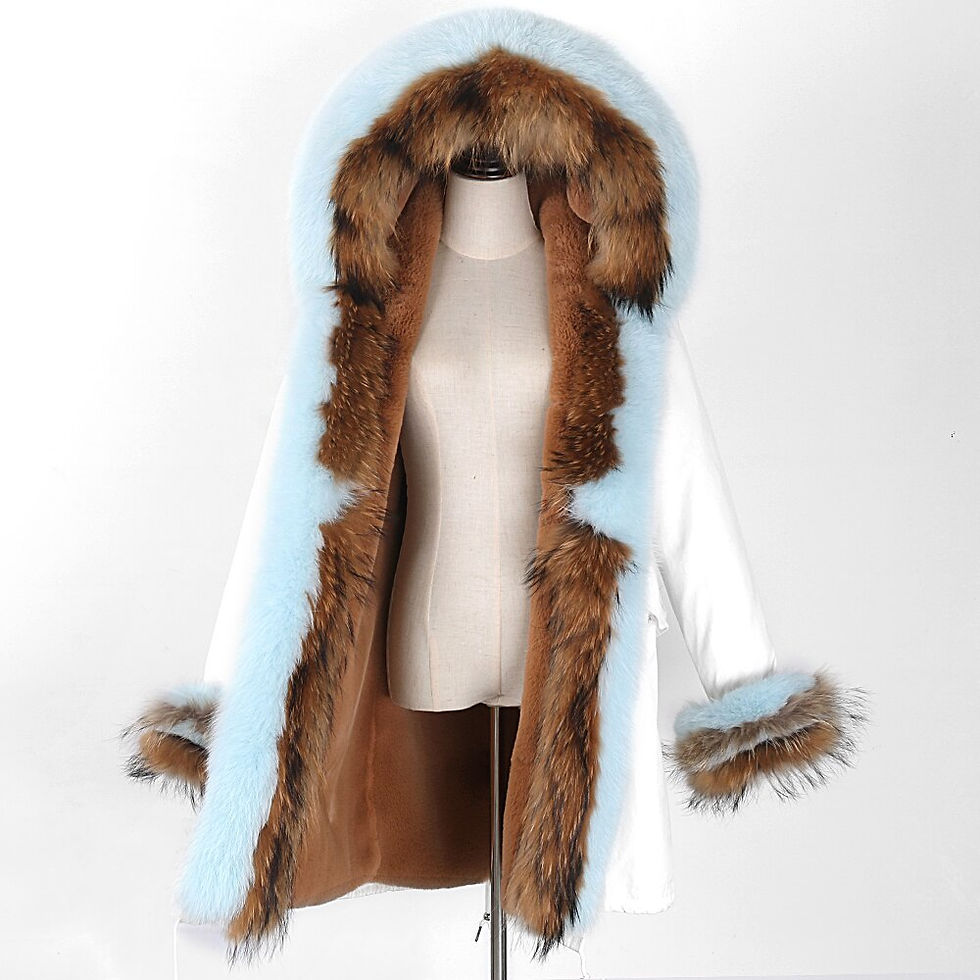 Thumbnail: Real Fur Coat Women White Waterproof Plus Size Faux Fur LinerThick Warm