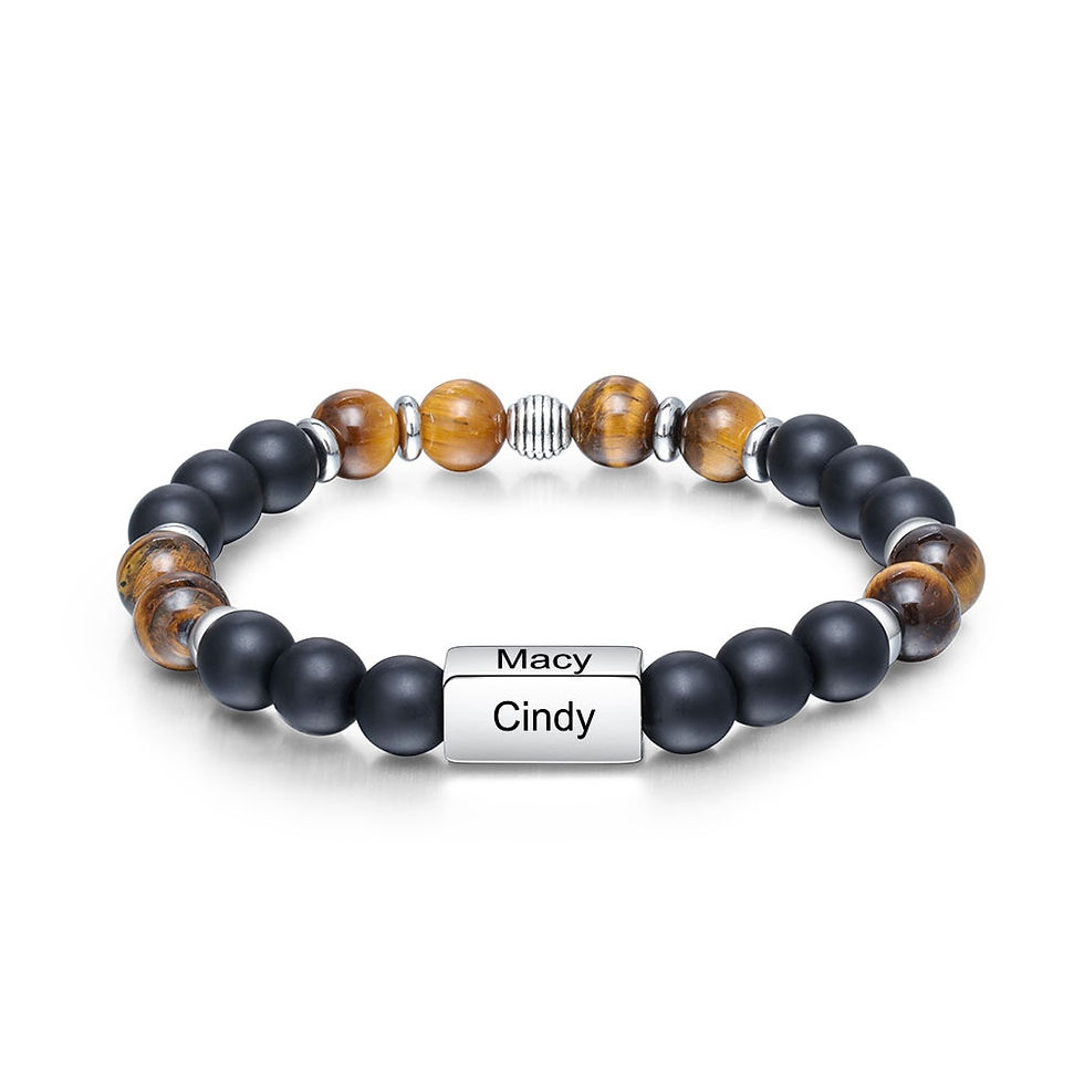 Thumbnail: Personalized Mens Bracelet Customize Engraved 4 Names Men Beaded Chain Bracelet