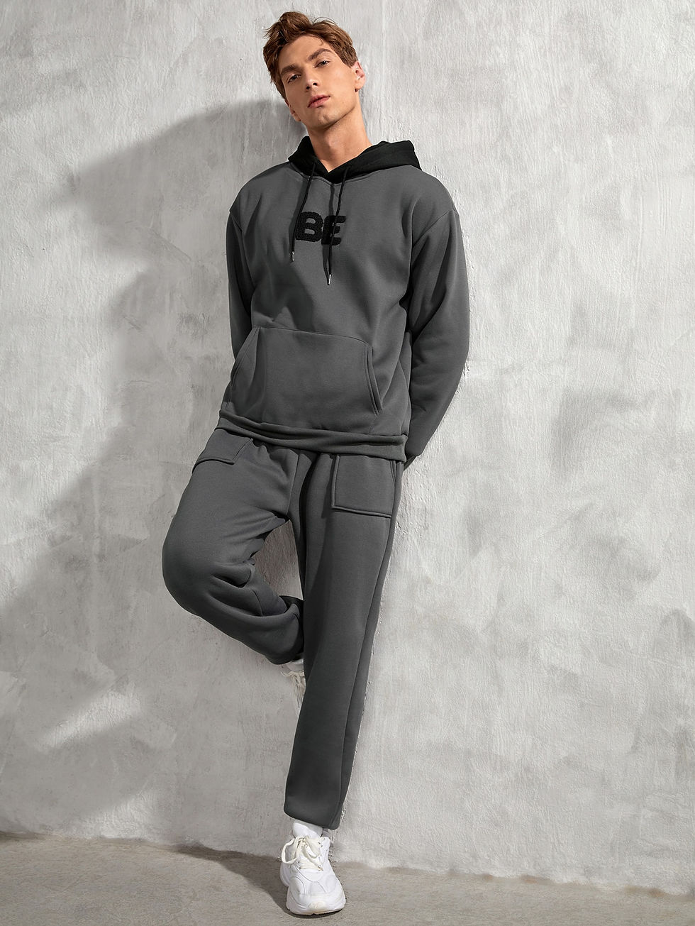 Thumbnail: UNISEX 1pc Letter Pattern Kangaroo Pocket Drawstring Hoodie